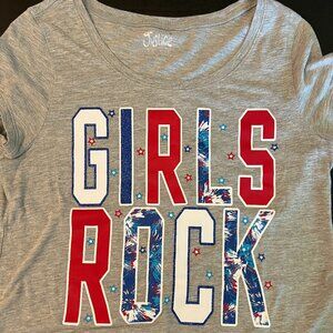Justice, kids, "girls rock" crop t-shirt, gray, size 20